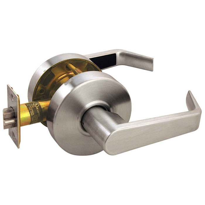 Arrow RL01 Passage Cylindrical Lever Lock, Grade 2, Non-Keyed - Sierra SR lever shown in 626 Satin Chrome finish with latch bolt, exploded view on white background
