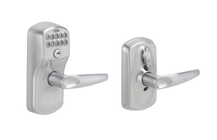 Schlage Residential FE595 - Plymouth Keypad Entry with Flex-Lock Door Lever Set with Jazz Interior Lever
