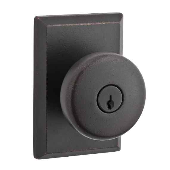 Baldwin Reserve Rustic Single Cylinder Keyed Entry Knob Set with Rustic Rose