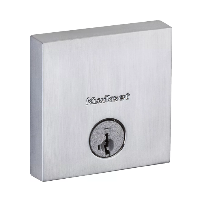 Kwikset KWI-258SQT-S Downtown Square Contemporary Low Profile Single Cylinder SmartKey Deadbolt with 6AL Latch and STRKP Strike Pack