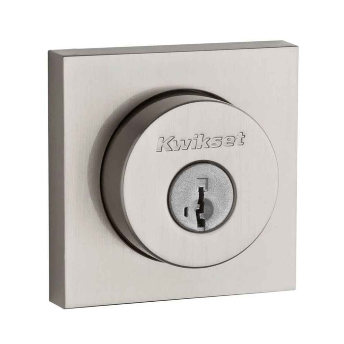 Kwikset KWI-982SQT-S UL Single Cylinder Halifax Square Rose Deadbolt SmartKey with RCAL Latch and Dual RCS and 5303 Full Lip Strike