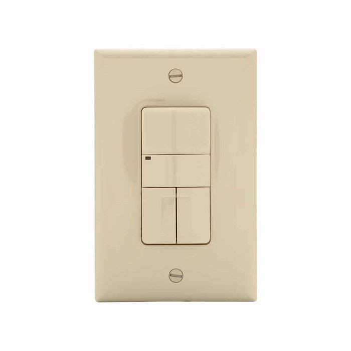 Eaton OSP10D-V occupancy sensor dual switch, Flush, 120/277V, Wire leads, Maint closure, Ivory, Incand, MLV, ELV, Flr, halo, Elect mtr lds, 1-pole, 3-way, 1-ph, 1000 sq ft, 2-relay, 800W (Inc/hal @120V), 1200W (Flr @120V), 2200W (Flr @277V) 717567