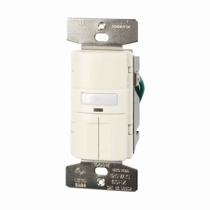 Eaton OS310R-LA occupancy sensor dual switch, Dual switch, with nightlight, Flush, 120V, Wire leads, Maintained closure, Light almond, Incand, MLV, ELV, Flrsnt, CFL, LED, halo, 1-pole, 3-way, 1-phase, 1000 sq ft, Occupancy, 1000W 710926