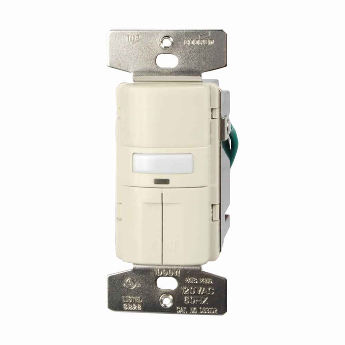 Eaton OS310R-A occupancy sensor dual switch, Dual switch, with nightlight, Flush, 120V, Wire leads, Maintained closure, Almond, Incand, MLV, ELV, Flrsnt, CFL, LED, halo, 1-pole, 3-way, 1-phase, 1000 sq ft, Occupancy, 1000W 710889