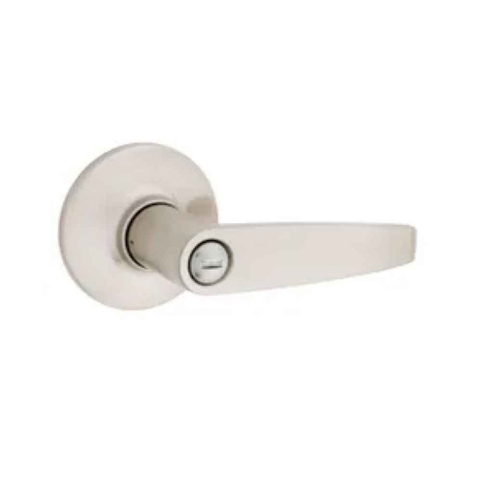 Kwikset Safe Lock SL4000WI Winston privacy lever set, push-button lock, 619 Satin Nickel finish, exterior view
