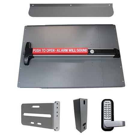 Lockey PS63 Standard Panic Shield Security Kit with Detex V-40xEBxW Weatherized Alarm Panic Bar