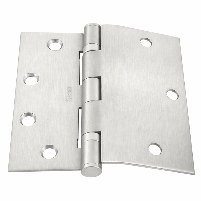 BEST F173 4.5 x 4.5 Steel Half Surface Hinge with Removable Pin and Plain Bearing in 652 Satin Chrome finish, flat lay view