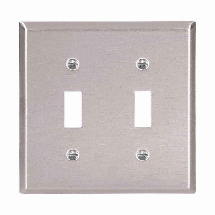 Eaton 93072-BOX1 Toggle wallplate, Stainless steel, Toggle Cutout, Stainless steel, Two- gang, Standard, ED Box1