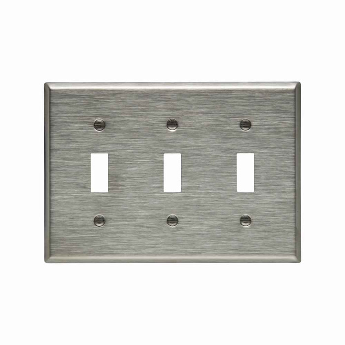 Eaton 93073-BOX1 Toggle wallplate, Stainless steel, Toggle Cutout, Stainless steel, Three- gang, Standard, ED Box1