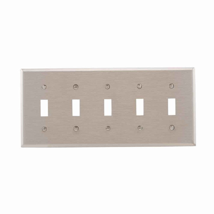 Eaton 93075-BOX Toggle wallplate, Stainless steel, Toggle Cutout, Stainless steel, Five- gang, Standard, ED Box