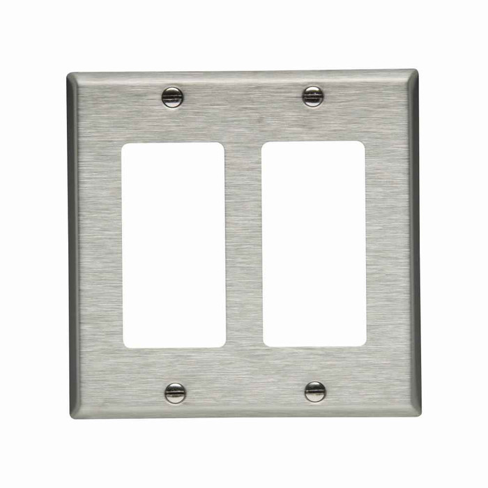 Eaton 93402-BOX1 Decorator / GFCI wallplate, Stainless steel, Decorator Cutout, Stainless steel, Two- gang, Standard, ED Box1