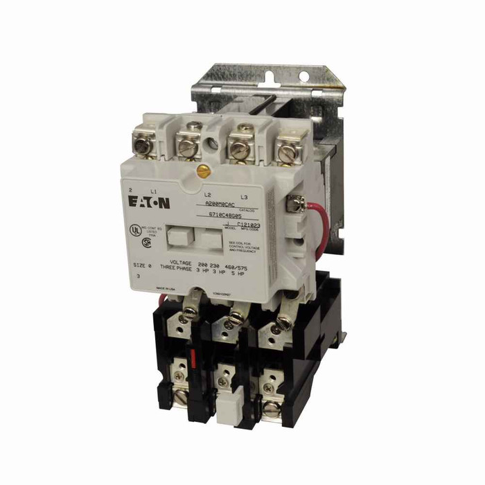 Eaton A200M0CACD Freedom NEMA motor control starter, Non-Reversing Starter, 18A, Three-pole, Size 0, 1 hp at 115V, 3 hp at 208,240V, 5 hp at 480,600V, A200 series, Wired for Separate Control, 120V/60 Hz or 110V/50 Hz coil voltage