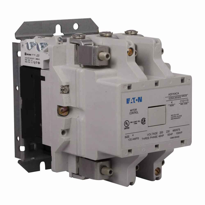 Eaton A201K4BA Freedom NEMA motor control contactor, Non-Reversing Front Connected Contactors, 135A, Front Connected, Two-pole open, Size: 4, A200 series, 120V at 60 Hz, 110V at 50 Hz coil