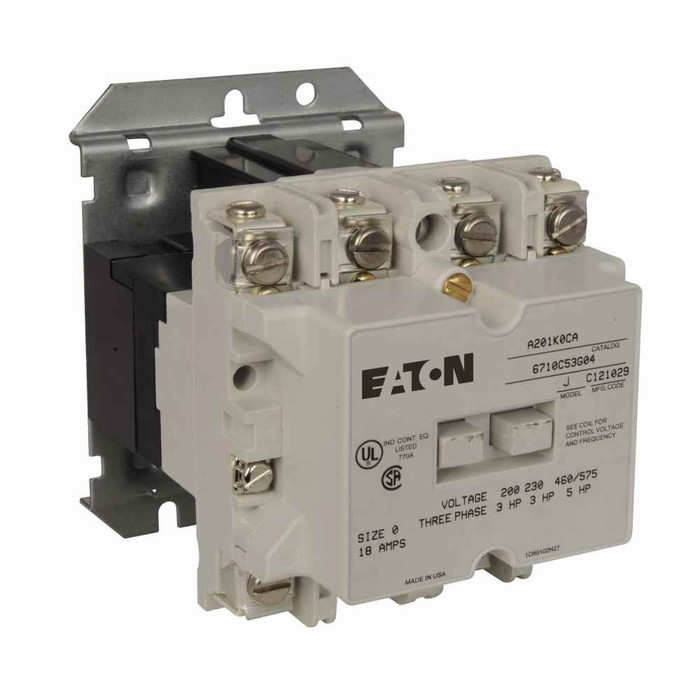 Eaton A201K0BA Freedom NEMA motor control contactor, Non-Reversing Front Connected Contactors, 18A, Front Connected, Two-pole open, Size: 0, A200 series, 120V at 60 Hz, 110V at 50 Hz coil