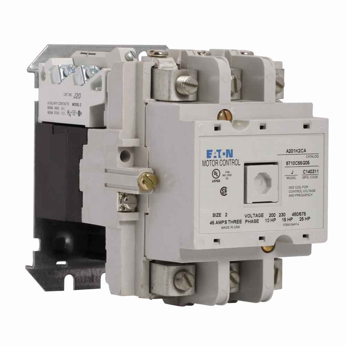 Eaton A201K2BA Freedom NEMA motor control contactor, Non-Reversing Front Connected Contactors, 45A, Front Connected, Two-pole open, Size: 2, A200 series, 120V at 60 Hz, 110V at 50 Hz coil