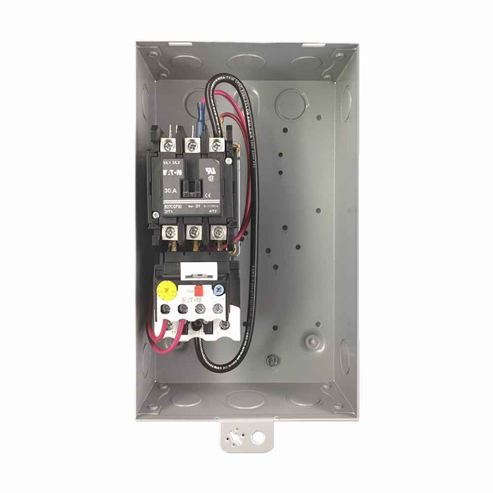 Eaton A27CGF30C024 definite purpose starter, 30 A, Coil: 440-480 V, 50/60 Hz, 16-24 FLA, Common control wiring, NEMA Type 1 Enclosed, 30 A IFL, 16-24 FLA, Three-phase, Box lugs and quick connect terminals (side-by-side), Non-reversing