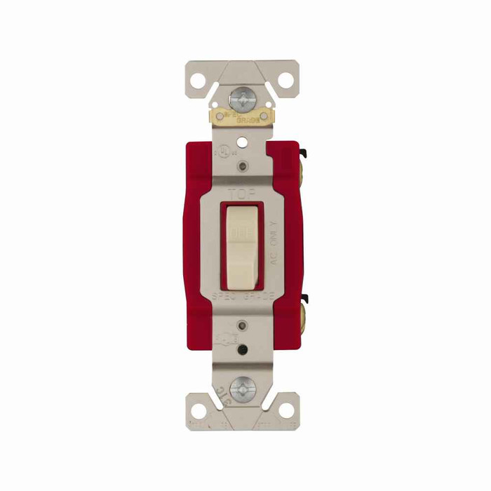 Eaton AH1221W Arrow Hart industrial grade toggle switch, #14-10 AWG, 20A, Industrial, Flush, 120/277V, Back and side, Screw, White, Single-Pole, Single-Pole, Brass, Polycarbonate