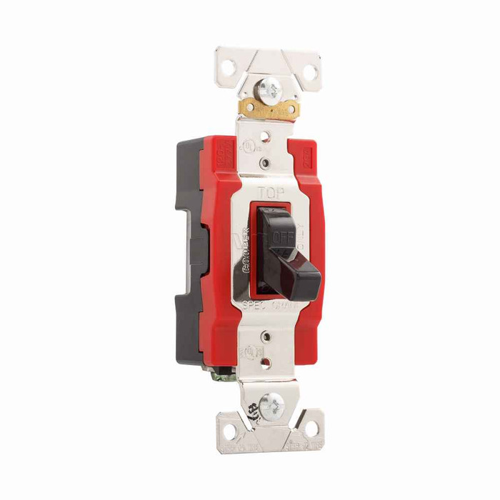 Eaton AH1221BK Arrow Hart industrial grade toggle switch, #14-10 AWG, 20A, Industrial, Flush, 120/277V, Back and side wiring, Screw, Black, Single-Pole, Single-Pole, Brass, Polycarbonate