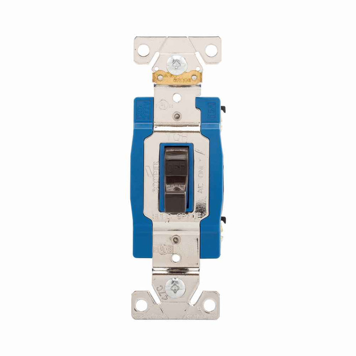 Eaton AH1201B Arrow Hart industrial grade toggle switch, #14-10 AWG, 15A, Industrial, Flush mount, 120/277V, Back and side, Screw, Brown, Single-Pole, Single-Pole, Brass, Polycarbonate