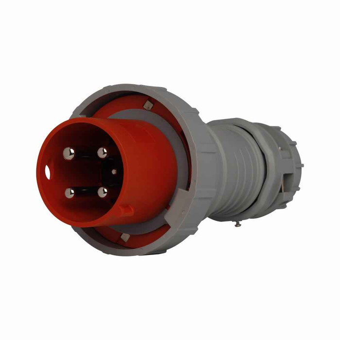 Eaton AH4100P12W Arrow Hart pin and sleeve plug, IP69K Rated, #4 -1/0 AWG, #12 - #16 AWG (pilot), 100A, 125/250V, Back wire, Orange, Nickel plated brass, IP67, Nylon, Three-pole, Four-wire, grounding, 0.97-1.94in (2.46-5.00cm), Male