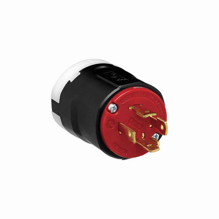 Eaton AHCL1630P Arrow Hart Color Coded Locking Plug, #14-8 AWG, 30A, Industrial, 480 V, Back, Red, Black, Ultra grip, Nylon, L16-30, Three-pole, Four-wire, Nylon, 0.38 - 1.16" (9.5 - 29.5mm), -40°C (w/o impact) to 60°C (-40°F to 140°F)
