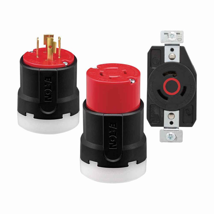 Eaton AHCL2220FI Arrow Hart Color Coded Locking Flanged Inlet, #14-8 AWG, 20A, Industrial, 3ØY 277/480 V, Back, Red, Black, Ultra grip, Nylon, L22-20, Four-pole, Five-wire, Nylon, -40°C (w/o impact) to 60°C (-40°F to 140°F)