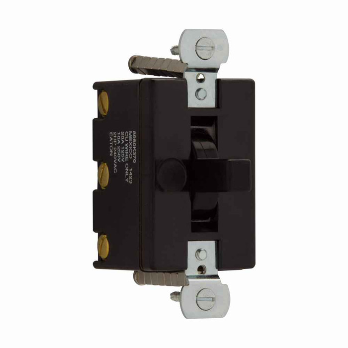 Eaton AH4361 manual motor controller, #14-10 AWG, 10A, Industrial, 600/250V, Back and side, Maintained, Maintained contact, Black, Open, Two-pole, Three-position, Single-phase, Toggle switch, Back and side screw, Double-throw, Thermoset Plastic