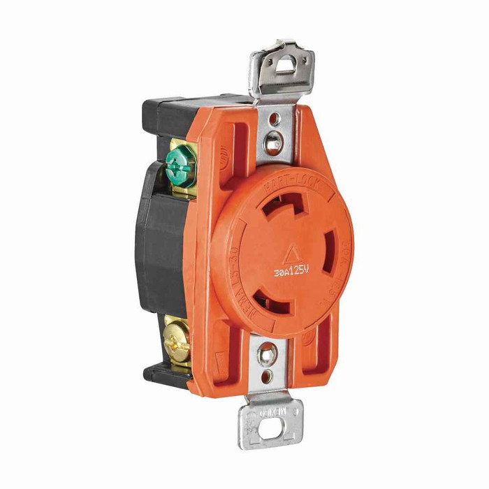 Eaton AHIGL530R locking receptacle, #14-8 AWG, 30A, Industrial, 125V, Back and side wiring, Orange, Single, L5-30, Two-pole, Three-wire, Glass-filled nylon