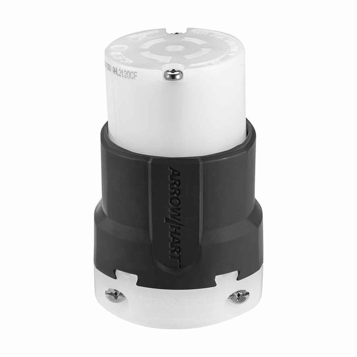 Eaton AHL2120CF Arrow Hart ultra grip locking connector, Flat cable, #16-8 AWG, 20A, Industrial, 120/208V, Back wiring, Black, white, Ultra grip, L21-20, Four-pole, Five-wire, Nylon