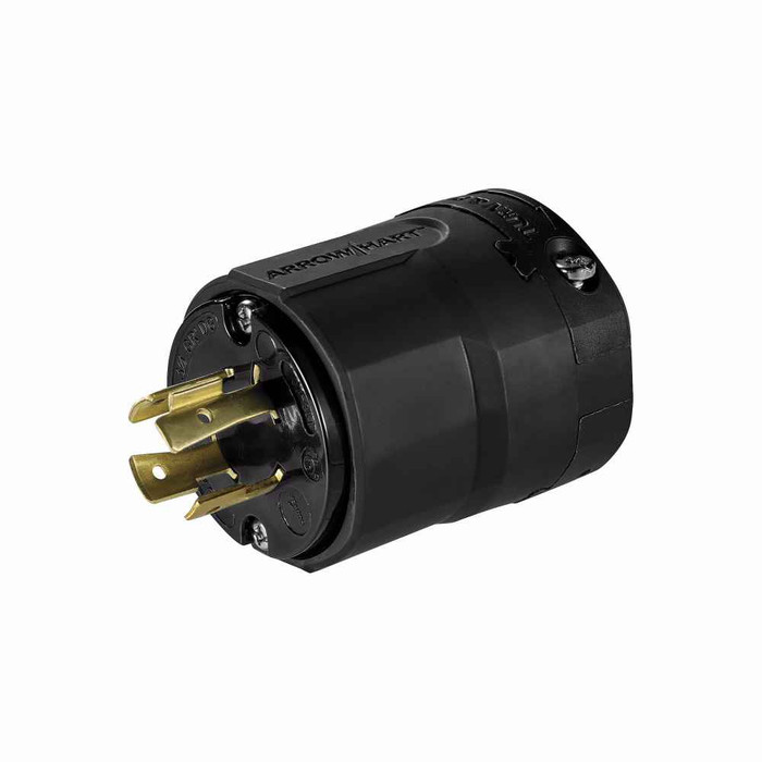 Eaton AHL1620PBK locking plug, #14-8 AWG, 20A, Industrial, 480V, Back wiring, Black, Ultra grip, L16-20, Three-pole, Four-wire, Nylon