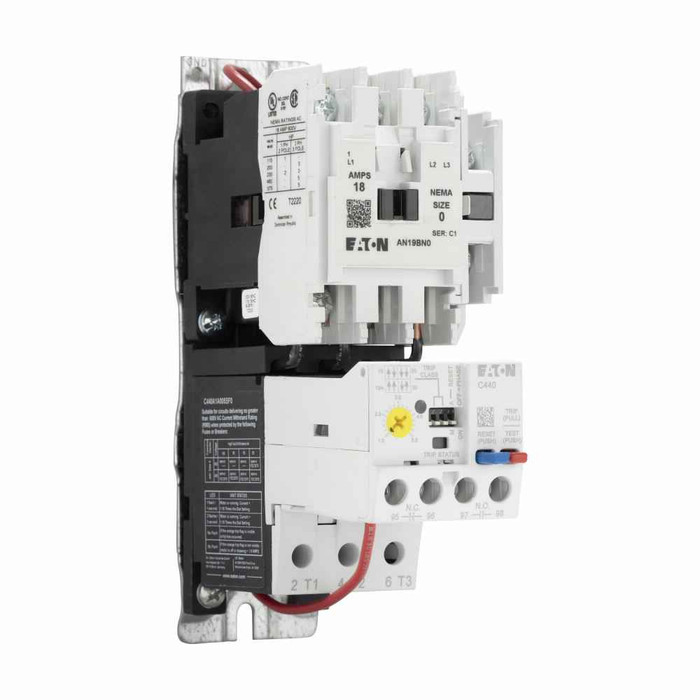 Eaton AN19BN0A5E020 Freedom NEMA motor control starter,NEMA Non-reversing Freedom Series starter,With C440 EOLR Std Feature set,SEL Reset,SEL Class (10A,10,20,30),120V/60 Hz or 110V/50 Hz coil voltage,Horizontal mount,18A,4-20A fla range,Size 0