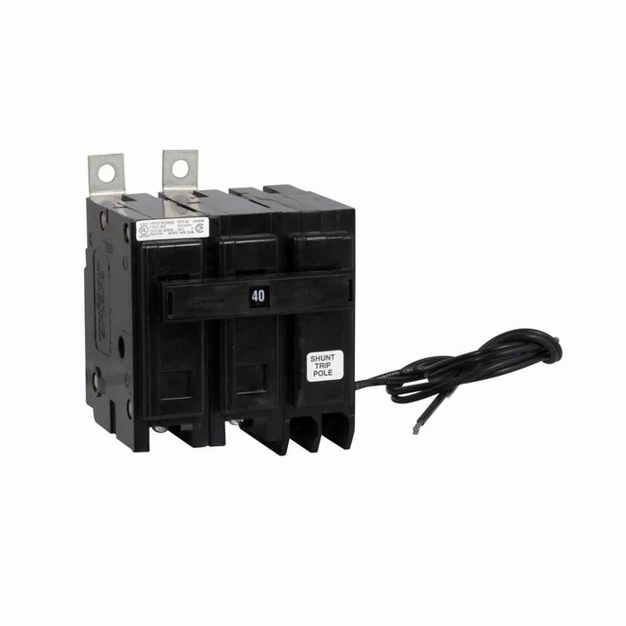 Eaton BAB2040S Quicklag Industrial Thermal-Magnetic Circuit Breaker, Two-pole, 120V, 208V, 240V shunt trip, 40A, 10 kAIC, 120/240V, Non-Interchangeable, Bolt-on mounting