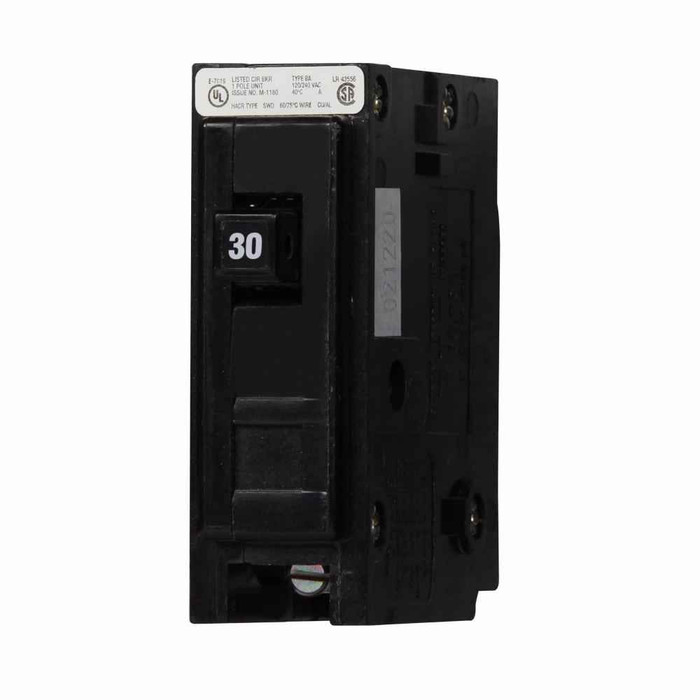Eaton BAB1030T BAB thermal magnetic circuit breaker,Quicklag industrial thermal-magnetic circuit breaker,Bolt-on mounting, 50° C Calibration,30 A,10 kAIC,Single-pole,120/240 V,Non-Interchangeable,Q7,BAB