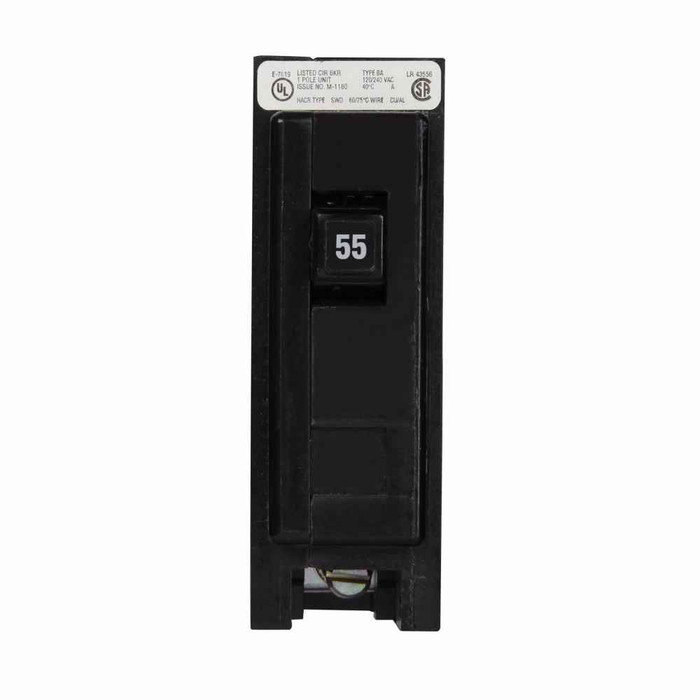 Eaton BAB1055 Quicklag Industrial Thermal-Magnetic Circuit Breaker, Single-pole, Non-Interchangeable, 55A, 10 kAIC, 120/240V