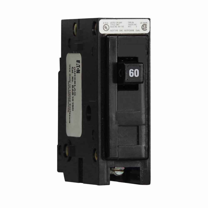 Eaton BAB1060D BAB thermal magnetic circuit breaker,Quicklag industrial thermal-magnetic circuit breaker,60 A,10 kAIC,Single-pole,120/240 V,Interchangeable,BAB,Distribution panels 240V (Three-phase, four-wire maximum),Three-wire,Single-phase
