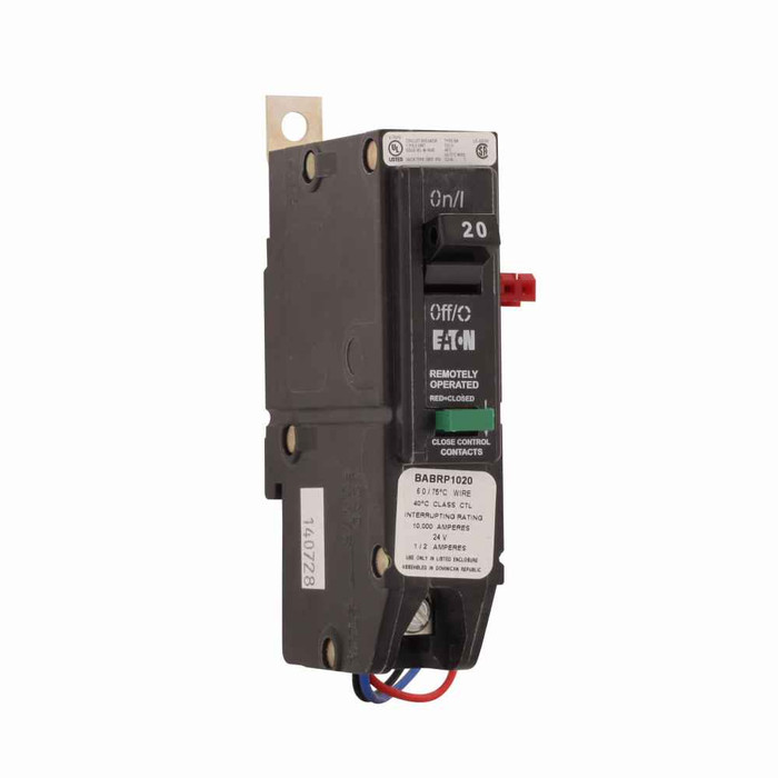 Eaton BABRP1020X72 Type BAB Remotely Operated Bolt-on Circuit Breaker, 20A, Single-pole, 120V, Bulk pack