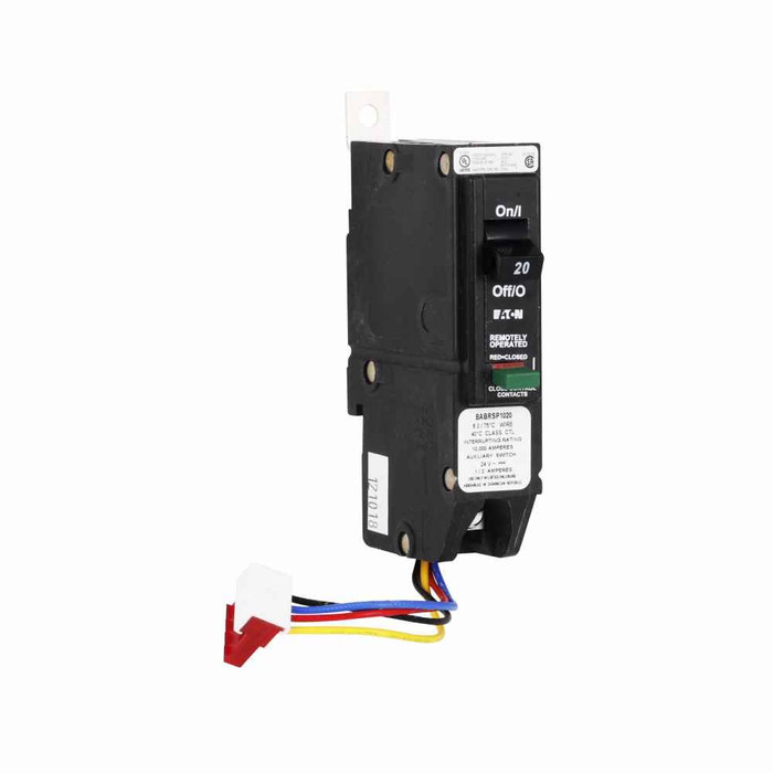 Eaton BABRSP1020X72 Type BAB Remotely Operated Bolt-on Circuit Breaker, 20A, Single-pole, 120V, Status switch, bulk pack