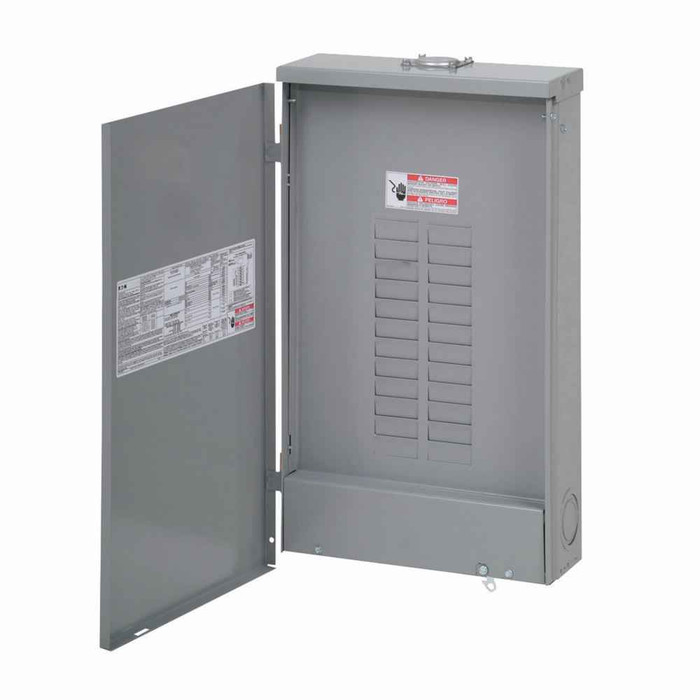 Eaton BR2040L200R BR main lug loadcenter,No feed-thru lugs,includes BREQS125 hold-down screw, 200 A,C3R,Aluminum, NEMA 3R,Metallic,25 kAIC,BWH,40 Circuits,Twenty-four pole,20 Spaces,Three-wire,Single-phase,120/240V,#1 AWG-300 kcmil Cu/Al