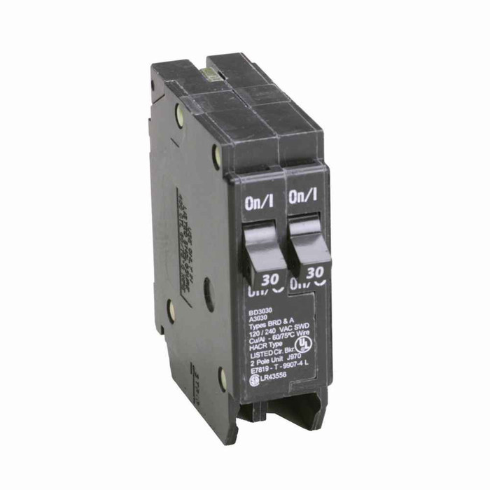 Eaton BD3030 BR thermal magnetic circuit breaker,Type BD 1-Inch CTL plug-on breaker,Includes rejection tab feature,30-30 A,10 kAIC,Single-pole,120V,BD,#14-4 AWG Cu/Al,BD,Type BR Loadcenters
