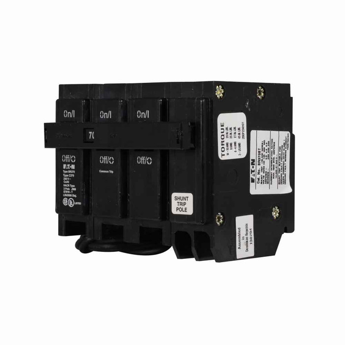 Eaton BR315ST BR thermal magnetic circuit breaker,Type BR 1-Inch plug-on shunt trip circuit breaker,15 A,10 kAIC,Three-pole,120/240V,BR,Common breaker trip,#14-4 AWG Cu/Al,Q28,BR,Type BR Loadcenters,Shunt trip included