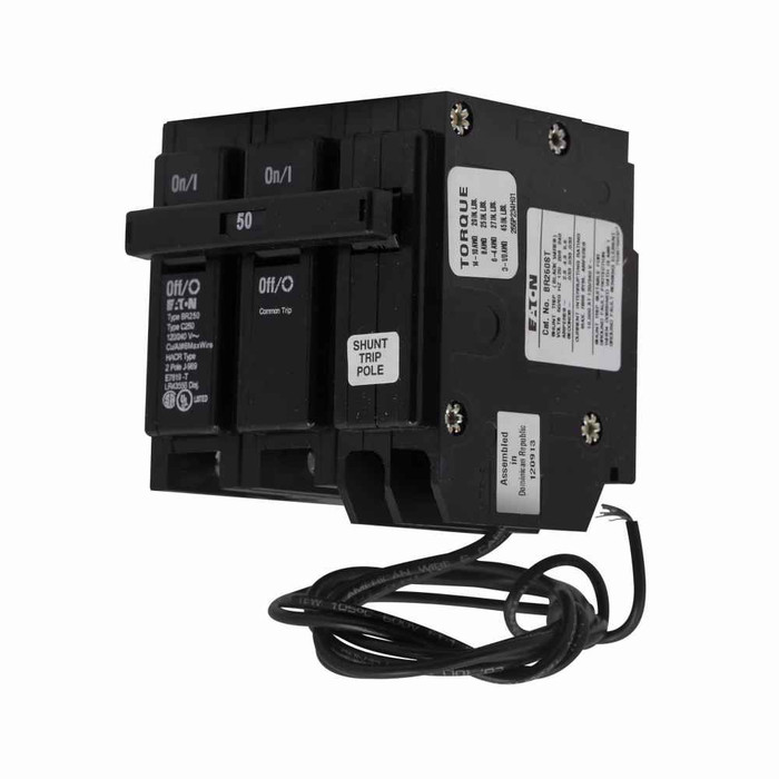 Eaton BR215ST BR thermal magnetic circuit breaker,Type BR 1-Inch plug-on shunt trip circuit breaker,15 A,10 kAIC,Two-pole,120/240V,BR,Common breaker trip,#14-4 AWG Cu/Al,BR,Type BR Loadcenters,Shunt trip included