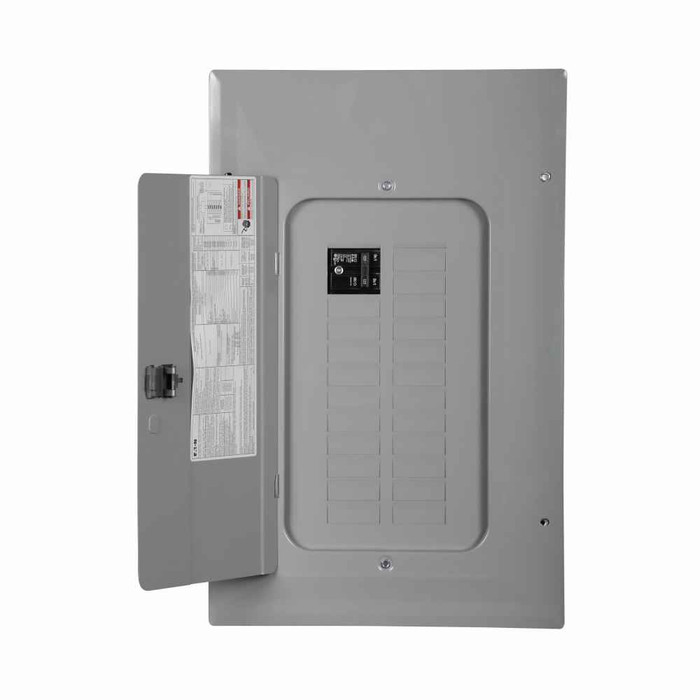Eaton BR2024B125 BR style 1-inch loadcenter, main circuit breaker, no feed-thru lugs, 125A, single-phase, 24-pole, 24 circuits, 20 spaces, 120/240V, #4-2/0 AWG Cu/Al at 60°C or 75°C wire, NEMA 1 enclosure, c1 box size