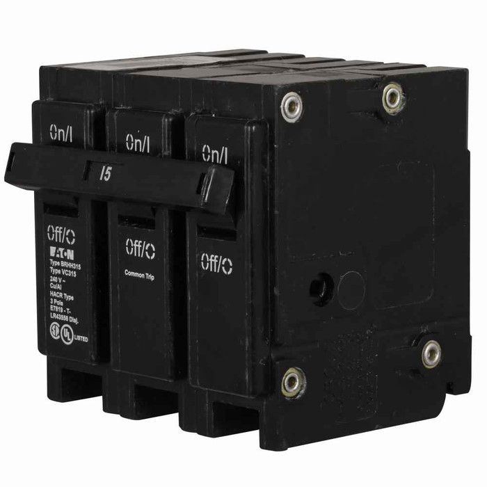 Eaton BRHH360 BR thermal magnetic circuit breaker,Type BR 1-Inch plug-on circuit breaker,60 A,42 kAIC,Three-pole,240V,BRH,Common breaker trip,#4-1/0 AWG Cu/Al,BRH,Type BR Loadcenters