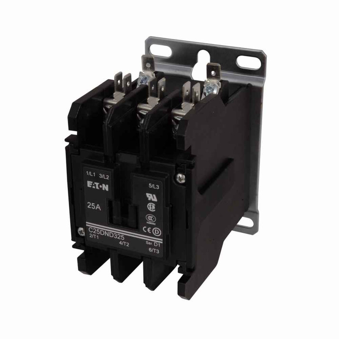Eaton C25DNA315B-GL definite purpose contactor, Mounting plate, Quick, 208-240 Vac, 50/60 Hz, Open with metal mounting plate, 15-50A, two- and three-pole, 15A, Contactor, Three-pole, Global listed, D1, Binding head screw, Non-reversing
