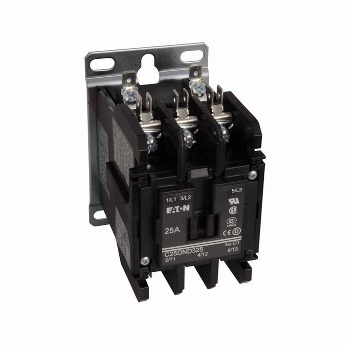 Eaton C25DNA350R definite purpose contactor, Mounting plate, Quick, 50A, 50Hz, 380-415 Vac, Open with metal mounting plate, 15-50A, two- and three-pole, Contactor, Three-pole, Global listed, D1, Binding head screw, Non-reversing