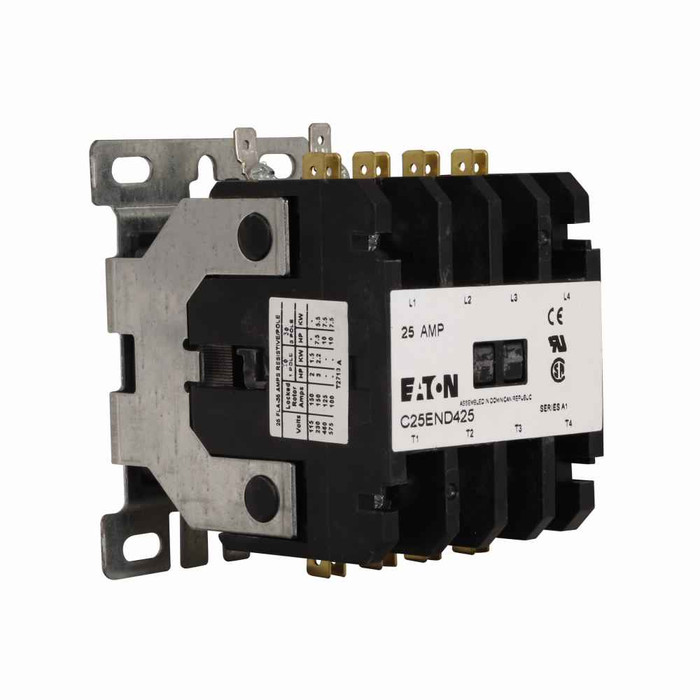 Eaton C25ENA430B definite purpose contactor, Quick, 30A, 208-240 Vac, 50/60 Hz, Open with metal mounting plate, 15-50A, two- and three-pole, 30A, Contactor, Four-pole, 40A, Binding head screw, Non-reversing