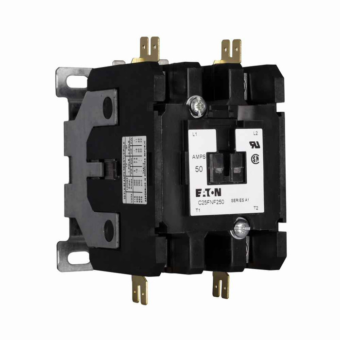 Eaton C25FNF275C definite purpose contactor, Quick, Open with metal mounting plate, 15-50A, two- and three-pole, Contactor, 90A, two- and three-pole, Non-reversing