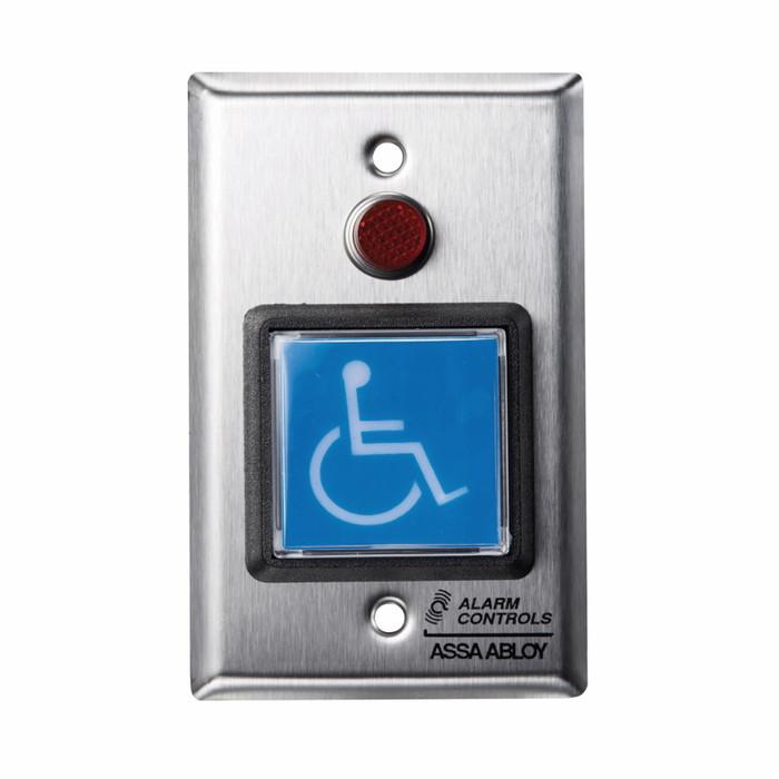 Alarm Controls TS-5 - Request to Exit Station with Blue Square Push Button is labeled with  ADA symbol