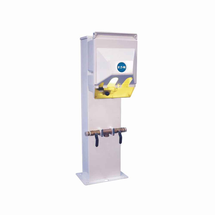 Eaton CAYBU124110DM RV power pedestal - RV Park Hook-Ups, NP Camp Mate - Unmetered, 7W, R1:20A GFI, R2:30A at 125 V, R3:50A at 125/250V, Includes photocell, stand, 1-1/4-turn ball valves with 3/4-inch hose bibs, 1-phone jack, 1-cable TV jack