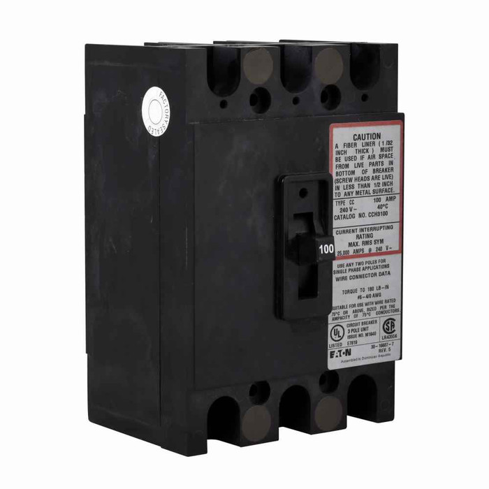Eaton CCH3175 CC enclosed breaker,Molded case breaker,High interrupting capacity,200 A,100 kAIC,Three-pole,240 V,!,#2/0 AWG-300 kcmil Cu/Al,CCH,Type ECC Unit enclosures
